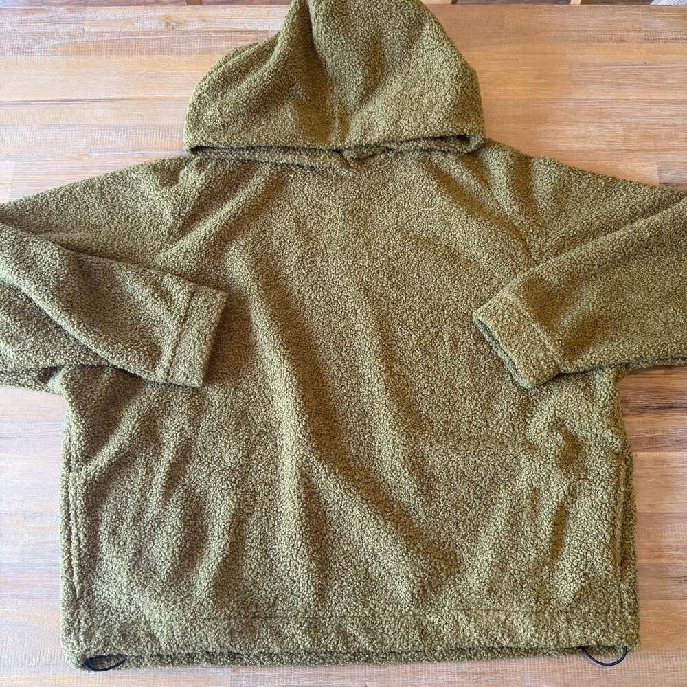 Standard Cloth Olive Green Sherpa Fleece Pullover Hoodie Size M